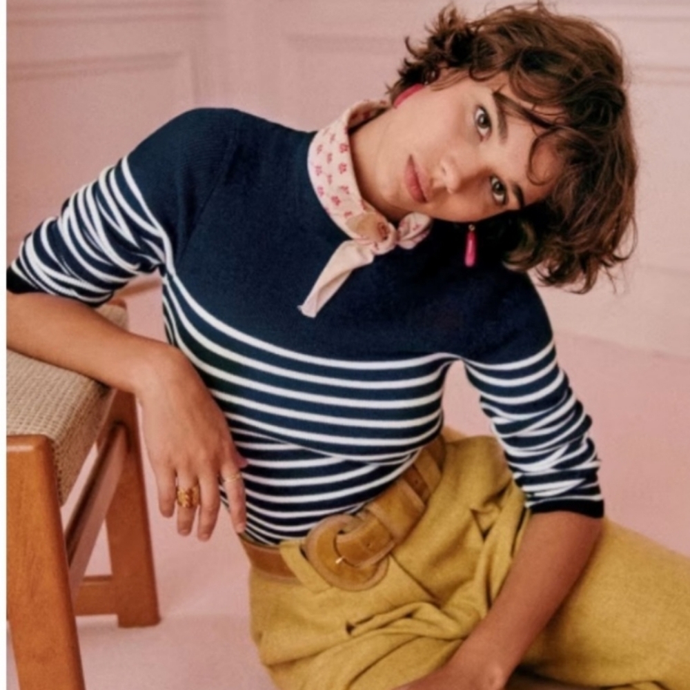 Sezane Navy and White Striped Sweater